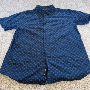 Shouthouse Mens Navy Blue Geometric Medallion Print Cotton Short Sleeve Shirt L